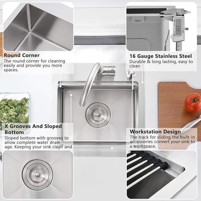 15 Inch Bar Sink Drop In Workstation-VASOYO 15x15 Small Kitchen Sink Drop In Topmount 16 Gauge Stainless Steel Bar Prep Sinks Outdoor Rv Kitchen Sinks Single Bowl Island Basin with Cutting Board