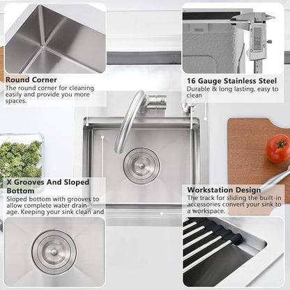 15 Inch Bar Sink Drop In Workstation-VASOYO 15x15 Small Kitchen Sink Drop In Topmount 16 Gauge Stainless Steel Bar Prep Sinks Outdoor Rv Kitchen Sinks Single Bowl Island Basin with Cutting Board
