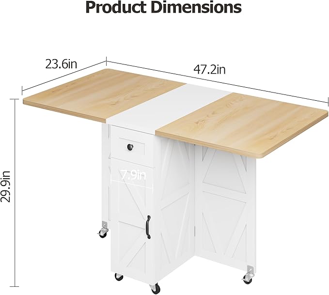 Jocoevol Folding Dining Table, Dining Table Set for 4, Foldable Kitchen Table Farmhouse Dinner Table, Space Saving Drop Leaf Tables for Small Spaces, Extendable Dining Room Table (Pear Wood White)