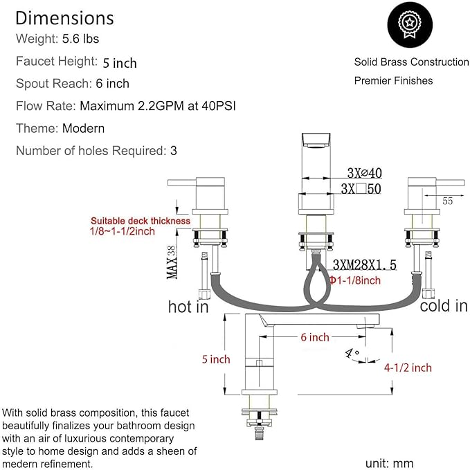 Luxury Brass Widespread Bathroom Sink Faucets for 3 Hole 2-Handle 8 Inch Deck Vanity Faucet & Stainless Steel Pop-up Drain Assembly, Brushed Gold