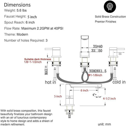 Luxury Brass Widespread Bathroom Sink Faucets for 3 Hole 2-Handle 8 Inch Deck Vanity Faucet & Stainless Steel Pop-up Drain Assembly, Brushed Gold