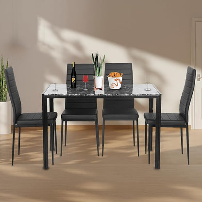 FDW Dining Table Set Dining Room Table Set for Small Spaces Kitchen Table and Chairs for 4 Table with Chairs Home Furniture Rectangular Modern (Black Marble)