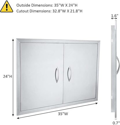 JIE JIN 35" W X 24" H Outdoor Kitchen Doors Double Doors Thickened 304 Brushed Stainless Steel BBQ Access Door BBQ Island Doors Outdoor Kitchen Accessories Door for Outdoor Kitchen BBQ Island
