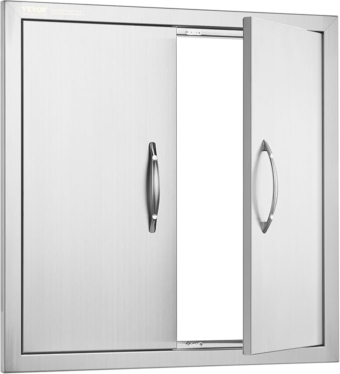 VEVOR BBQ Access Door, 24W x 24H Inch Double Outdoor Kitchen, Stainless Steel Flush Mount Door, Double Wall Vertical with Handles and Hooks, for BBQ Island, Grilling Station, Outside Cabinet