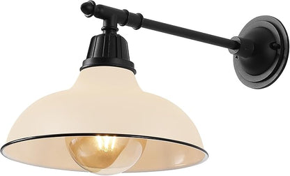 JONATHAN Y 12.25" Matte Almond/Black 1-Light Industrial Farmhouse Outdoor Sconce, Iron Wall Light with LED Bulb, Metal Bowl Shade, Vintage Porch Lamp for Entryway Patio Kitchen (JYL7615J)
