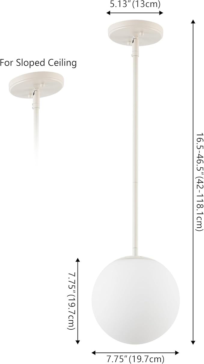 JONATHAN Y 7.75" Almond Modern Globe LED Pendant Light, Industrial Hanging Ceiling Lamp for Kitchen Island, White Glass Globe Shade, LED Bulb Included (JYL9528F)