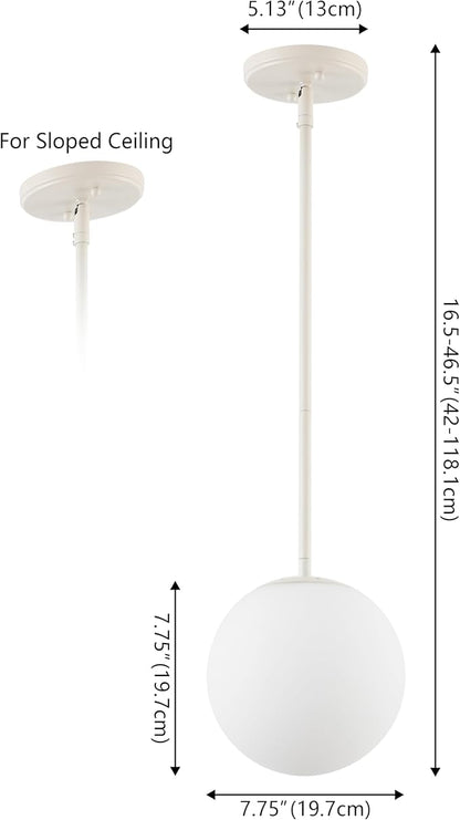 JONATHAN Y 7.75" Almond Modern Globe LED Pendant Light, Industrial Hanging Ceiling Lamp for Kitchen Island, White Glass Globe Shade, LED Bulb Included (JYL9528F)