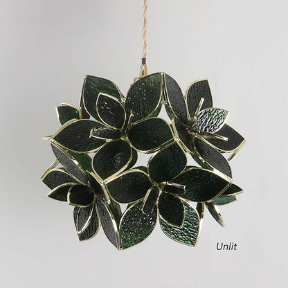 Bieye L11042 Petals Tiffany Style Stained Glass Ceiling Pendant Light for Home Decoration (Textured Deep Green, 12" Rose Lily)
