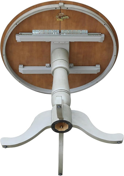 IC INTERNATIONAL CONCEPTS 36" Round Solid Wood Distressed Hickory/Stone Table with 12" Leaf-Counter Height