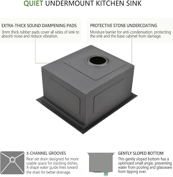 15 Black Inch Undermount Bar Sink, Swift Horse 15x17 Inch 16Gauge Black Stainless Steel Undermount Single Bowl Kitchen Bar Sinks With Cutting Board