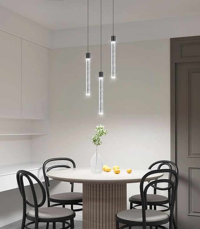 3 Lights Crystal Pendant Lights for Kitchen Island Mini Chandelier Adjustable Hanging Ceiling Light fixtures LED Dimmable Pendant Lighting for Dining Room Hallway