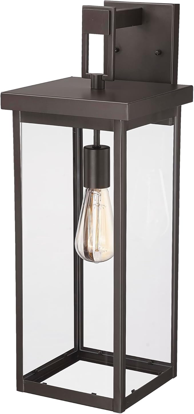 ML Lighting | Barkeley Collection | 42602-PBZ | 22" Modern One Bulb Outdoor Steel Medium Wall Sconce | Anti-Rust Powder Coat Bronze with Clear Glass Shade | Exterior Ambient Light for Safety