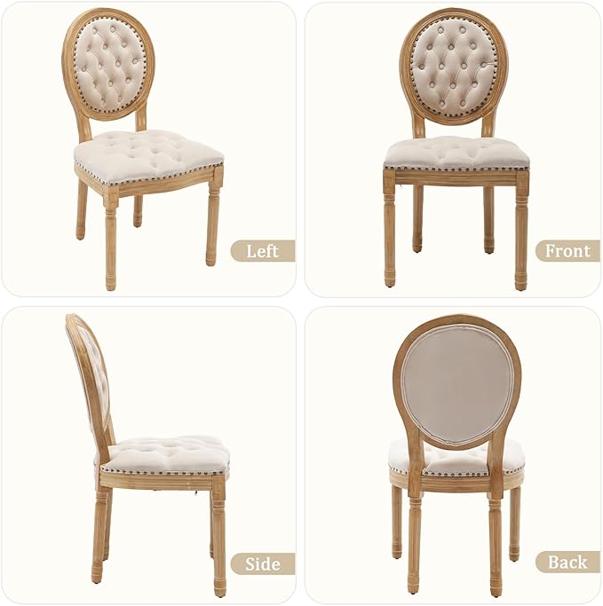 Velvet Dining Chairs Set of 2, Vintage Wooden Dining Chair with Solid Wood Legs, Upholstered Farmhouse Kitchen Chair for Living Room, Restaurant, Bedroom (Beige, Set of 2)
