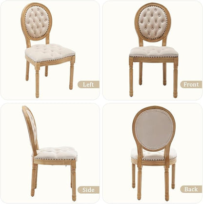 Velvet Dining Chairs Set of 2, Vintage Wooden Dining Chair with Solid Wood Legs, Upholstered Farmhouse Kitchen Chair for Living Room, Restaurant, Bedroom (Beige, Set of 2)