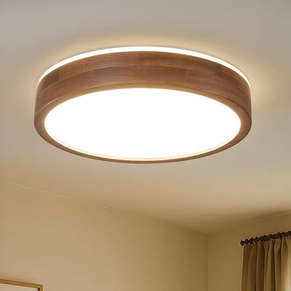 LED Ceiling Light Fixture 19.68, Handcrafted Walnut Wood Modern Wabi-Sabi Style, 42W LED 3000K-4000K-6000K, Low Profile Lamp for Bedroom Kitchen Hallway Dining