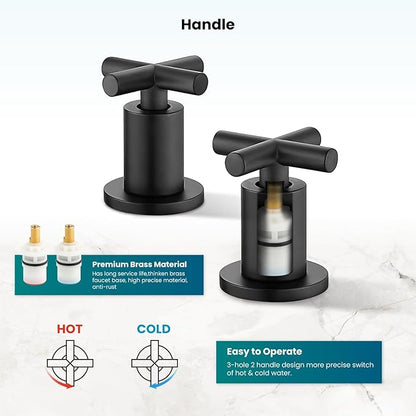 gotonovo 8 inch Widespread 3 Hole Bathroom Sink Faucet,2 Cross Handle Vanity Faucet Deck Mount Basin for Bathroom Sink 360° Swivel Spout with Pop Up Drain Matte Black