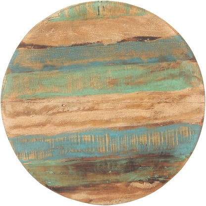 31.5" Round Dining Table for 4, Reclaimed Wood Top, Black Metal Legs, Space-Saving Kitchen Table, Weathered Finish