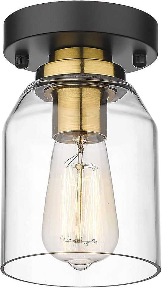 zeyu Small Ceiling Light Fixture, Modern Semi Flush Mount Ceiling Light for Hallway Bedroom Kitchen, Black and Gold Finish, ZG33F BK+BG