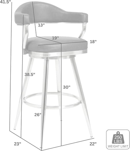 Armen Living Justin Modern Farmhouse 30" Seat Height Swivel Vintage Coffee Faux Leather Bar Stool with Black Metal Legs for Kitchen Island Counter, Set of 2