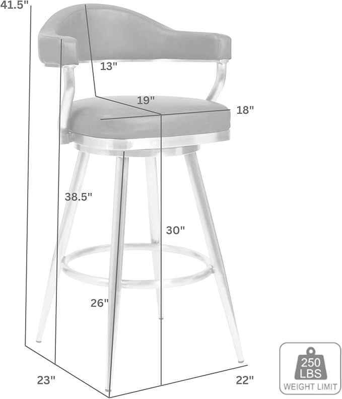 Armen Living Justin Modern Farmhouse 30" Seat Height Swivel Vintage Coffee Faux Leather Bar Stool with Black Metal Legs for Kitchen Island Counter