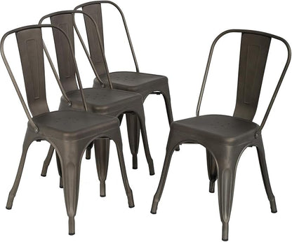 BestOffice 18 Inch Metal Chairs Set of 4 Metal Stackable Patio Chairs Seat Height Café Restaurant Dining Chairs Indoor Outdoor with Waterproof Tolix Side