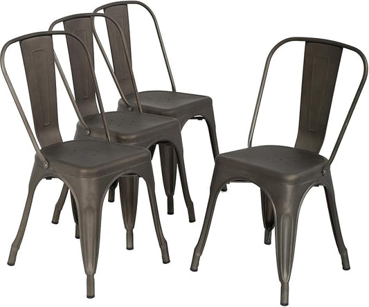 BestOffice 18 Inch Metal Chairs Set of 4 Metal Stackable Patio Chairs Seat Height Café Restaurant Dining Chairs Indoor Outdoor with Waterproof Tolix Side