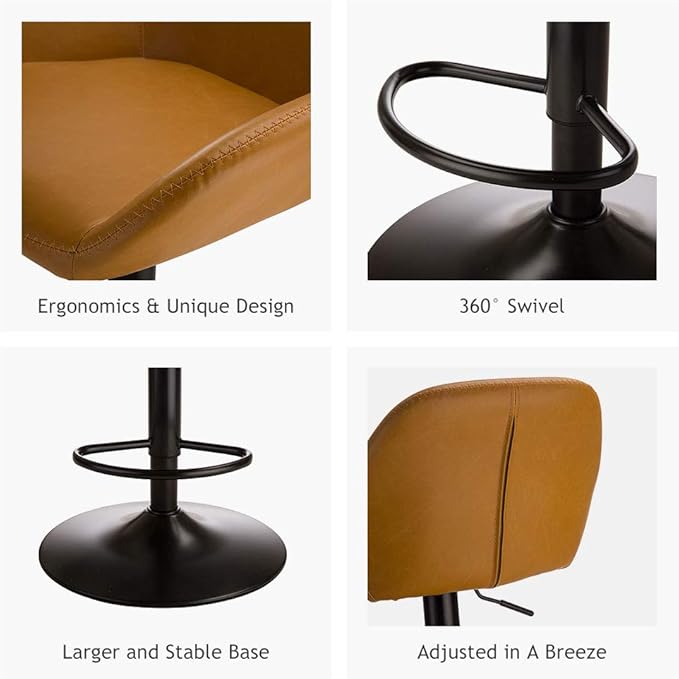 Glitzhome 3-Piece Pub Table and Chairs, Round Bar Height Adjustable Swivel PU Leather Bar Stools Set of 2, Rustic Dining Room Tables for Kitchen Island Bistro Office Living Room Small Space Restaurant