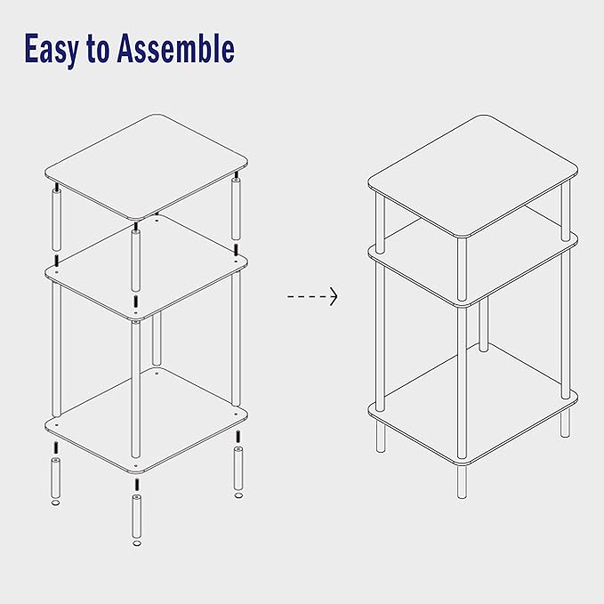 Tempered Glass Side Table, Acrylic End Table, 3-Tier Transparent Nightstand, Clear Coffee Table, for Small Spaces Living Room Bedroom Balcony Black LET519BK