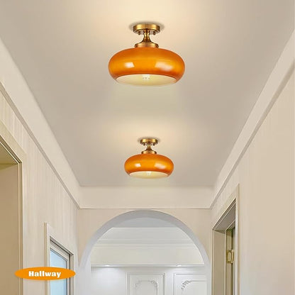 Vintage Glass Flush Mount Ceiling Light - 2 Pack Orange Light Fixture Ceiling Mount with Seeded Glass Vintage Design Rustic Ceiling Light Fixture for Closet Entryway Farmhouse