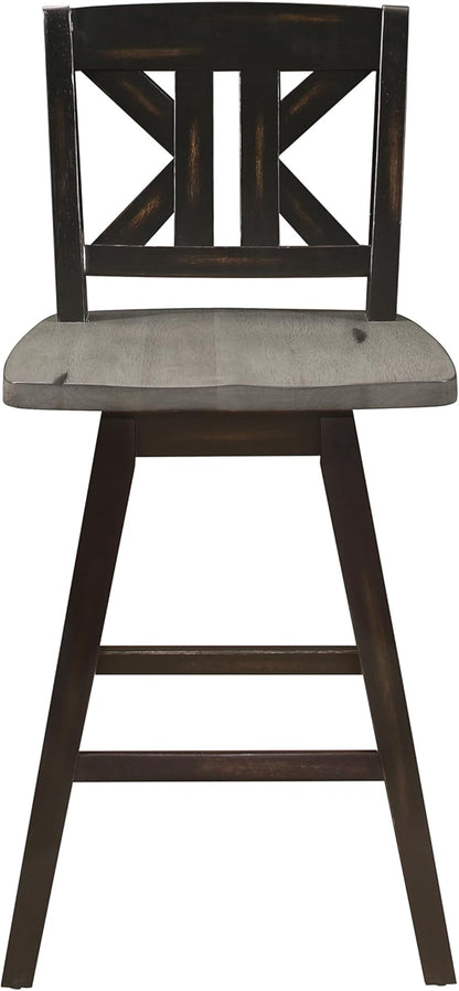 Amsonia Collection Counter Height Swivel Chairs Set of 2, Black Gray, Solid Rubberwood Dining Chairs for Kitchen Island Bar