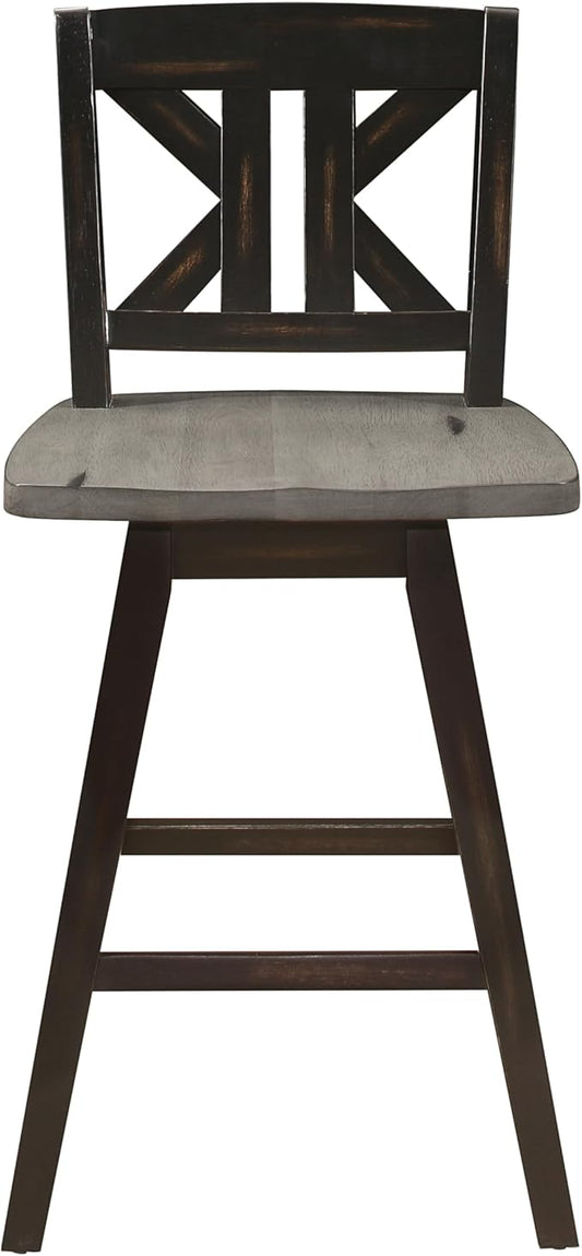 Amsonia Collection Counter Height Swivel Chairs Set of 2, Black Gray, Solid Rubberwood Dining Chairs for Kitchen Island Bar