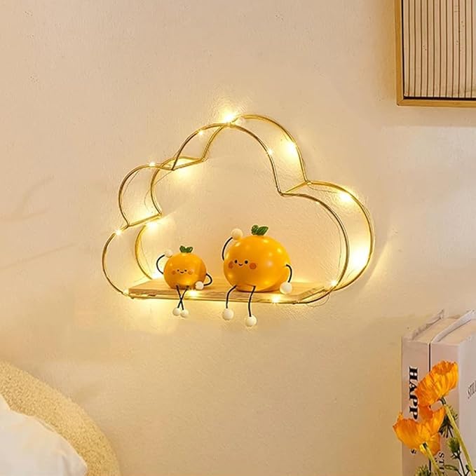 Floating Cloud Shelves for Wall 3 Pack, Mini Cute Floating Shelves with LED Lights for Kids Room Decor, Hanging Display Wall Shelf for Bedroom Kitchen Living Room Decor