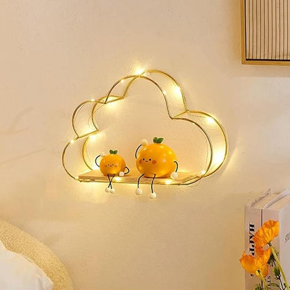 Floating Cloud Shelves for Wall 3 Pack, Mini Cute Floating Shelves with LED Lights for Kids Room Decor, Hanging Display Wall Shelf for Bedroom Kitchen Living Room Decor