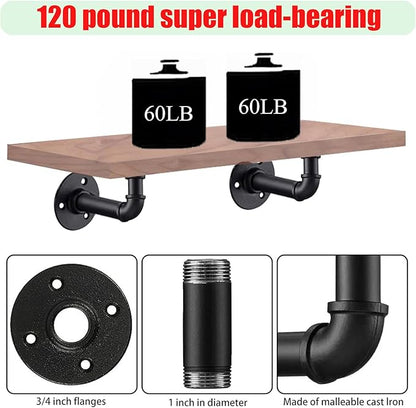 Industrial L Pipe Shelf Brackets for 7-14 in Depth Wood,Heavy-Duty 3/4" Iron,Wall Mount Floating Shelf Bracket L Metal Pipe Shelving Brackets for Wood-Black DIY Pipe Shelves(6.7*3.1 Inch 8 Pack)