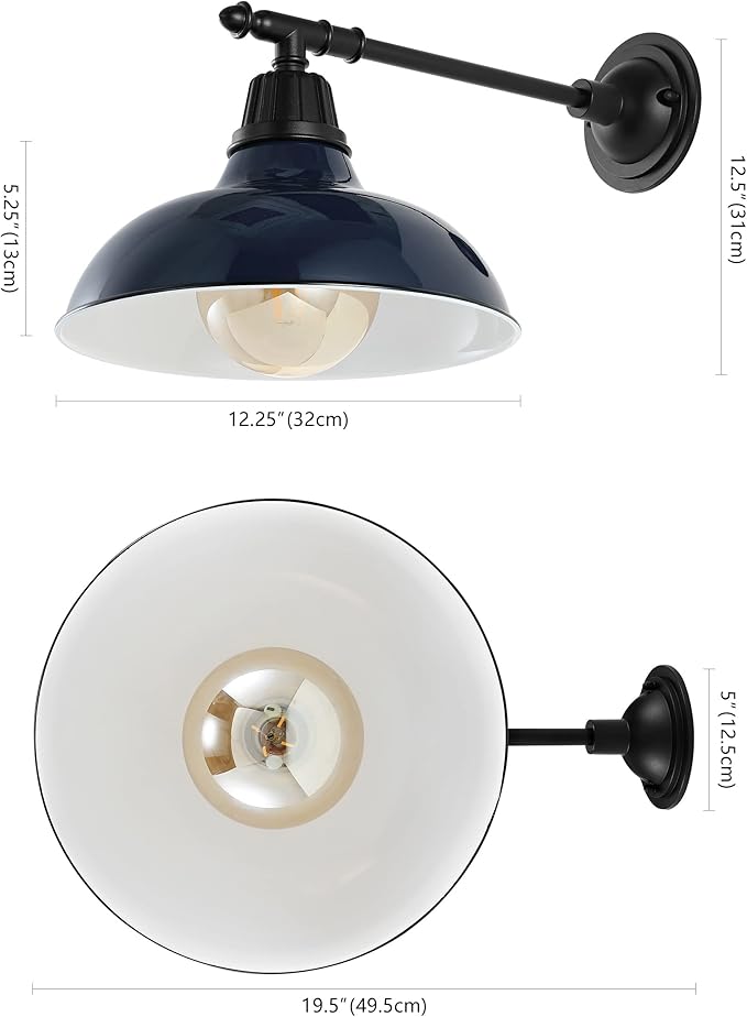 JONATHAN Y 12.25" Navy/Black 1-Light Industrial Farmhouse Outdoor Sconce, Iron Wall Light with LED Bulb, Metal Bowl Shade, Vintage Porch Lamp for Entryway Patio Kitchen (JYL7615C)