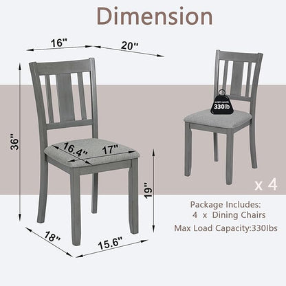 Ball & Cast Wooden Dining Chairs Set of 4, Elegant Wood Kitchen-Chairs with Padded Seat, 4 Pack Dining Room Chair-Seating Modern Side Chairs for Dining Room & Living Room, Solid Gray