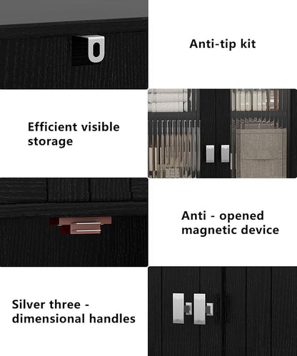 Akxomel 53.1" H Tall Bathroom Storage Cabinet, Bathroom Floor Cabinet with 6 Doors and Adjustable Shlef, Linen Cabinet, Pantry Cabinet for Living Room, Kitchen, Entryway, Black