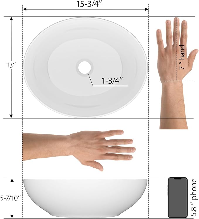 Mocoloo Oval Vessel Sink 16'' x 13'' Bathroom Sink Countertop Oval Shape Small Ceramic Bathroom Sinks White Porcelain Vanity Bowl Above Counter Art Basin