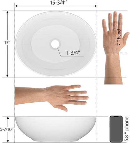 Mocoloo Oval Vessel Sink 16'' x 13'' Bathroom Sink Countertop Oval Shape Small Ceramic Bathroom Sinks White Porcelain Vanity Bowl Above Counter Art Basin