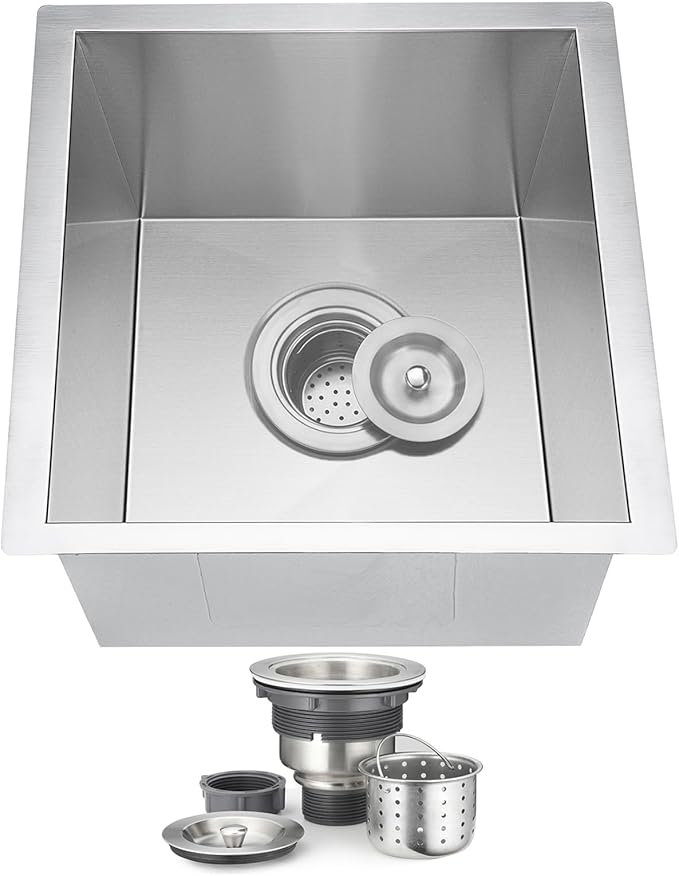 13 Inch Undermount Bar Sink, ORLANDO 13'' x 15'' Stainless Steel Bar Sink 18 Gauge Handmade Undermount Single Bowl Small Kitchen Sink with Strainer
