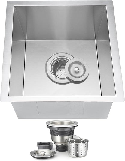 13 Inch Undermount Bar Sink, ORLANDO 13'' x 15'' Stainless Steel Bar Sink 18 Gauge Handmade Undermount Single Bowl Small Kitchen Sink with Strainer