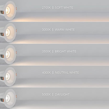 Maxxima 4 in. Ultra-Thin Recessed Anti-Glare LED Downlight Canless IC Rated 1200 Lumens 5 Color Temperature Selectable 2700K/3000K/3500K/4000K/5000K Dimmable White Trim, 90 CRI, Junction Box Included
