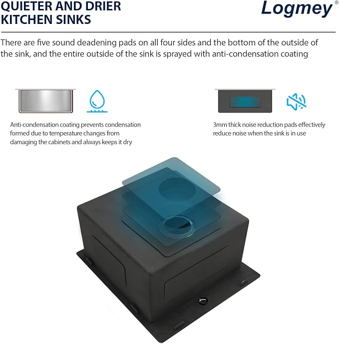 Logmey 18x18 Square Drop in Bar Sink,16 Gauge Stainless Steel Handmade Small Kitchen Sink Single Bowl,RV & Outdoor Compact Bar Prep Sink for Camper,Patio & Small Kitchen 18x18x9