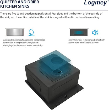 Logmey 18x18 Square Drop in Bar Sink,16 Gauge Stainless Steel Handmade Small Kitchen Sink Single Bowl,RV & Outdoor Compact Bar Prep Sink for Camper,Patio & Small Kitchen 18x18x9