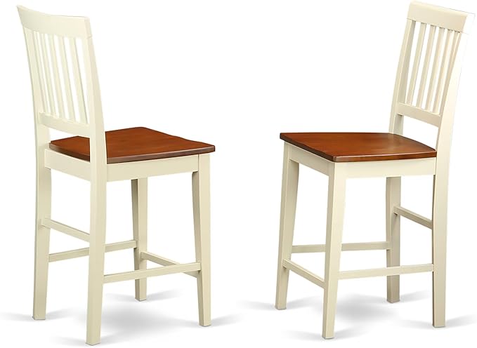 East West Furniture VNS-WHI-W Vernon Counter Height Bar Stool - Pub Height Wooden Chairs, Set of 2, Buttermilk & Cherry