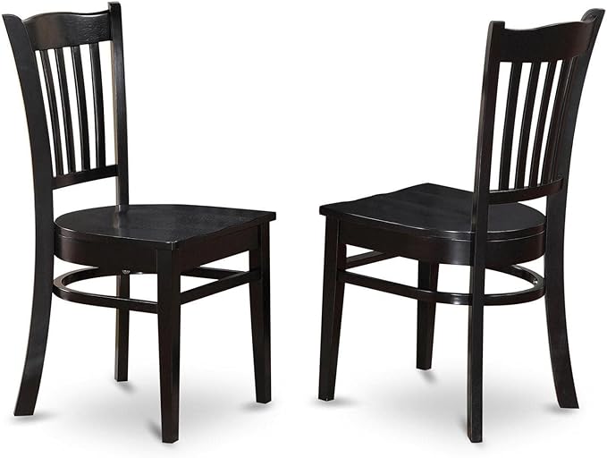 East West Furniture GRC-BLK-W Groton Dining Chairs - Slat Back Wood Seat Kitchen Chairs, Set of 2, Black