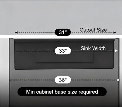 Kitsitchen Black Undermount Kitchen Sink,16 Gauge T-304S Stainless Steel Workstation Sink,33“ x 19"x 9" Large and Deep Single Bowl Kithchen Sink with Practical Accessories