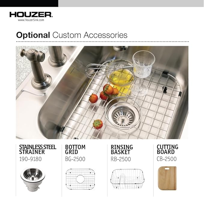 Houzer Stainless Steel 2522-8BS3-1 Glowtone Series Kitchen Sink - 25" Topmount Drop In Multipurpose Sink, Single Bowl Basin, 3 Hole, Ideal for Workstation, RV, Outdoor Kitchen, or Bar