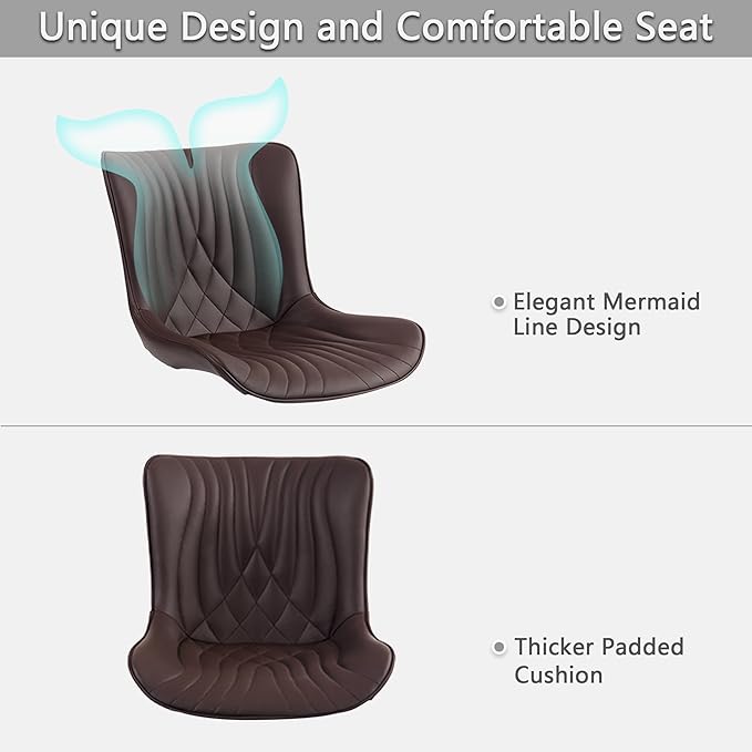 Kidol & Shellder Dining Chairs Set of 2, Mid Century Modern Kitchen Chairs with Black Metel Legs, PU Leather Upholstered Side Chair for Dining Room, Living Room, Lounge, Restaurant, Brown