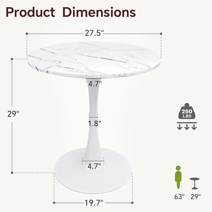 Round Dining Table 27.5" Faux Marble White Tulip Table with Pedestal Base for 2-4 People Small Space - Kitchen Living Room Cafe